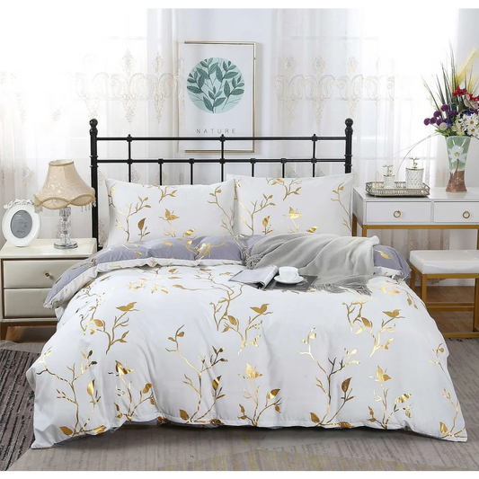 Reversible Design White Duvet Quilt Cover Set Queen Size