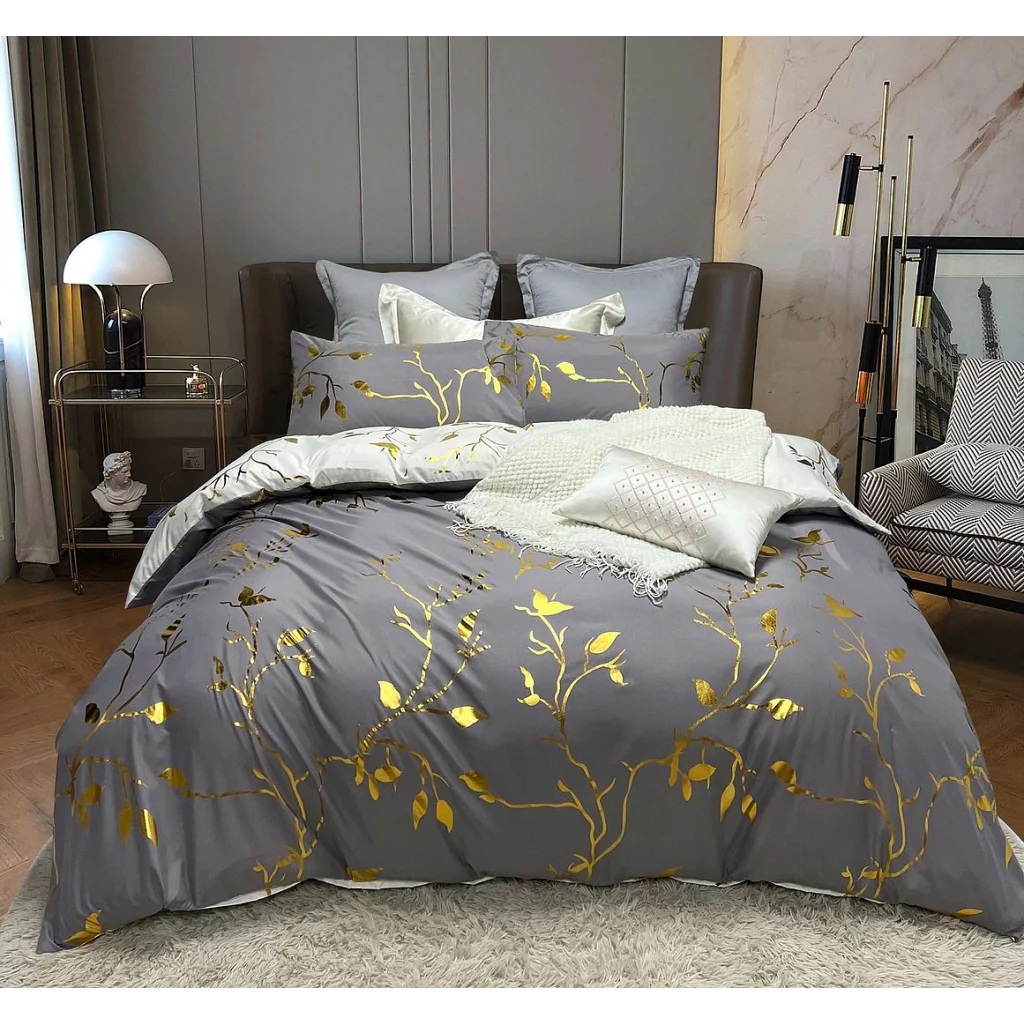 Reversible Design White Duvet Quilt Cover Set Queen Size