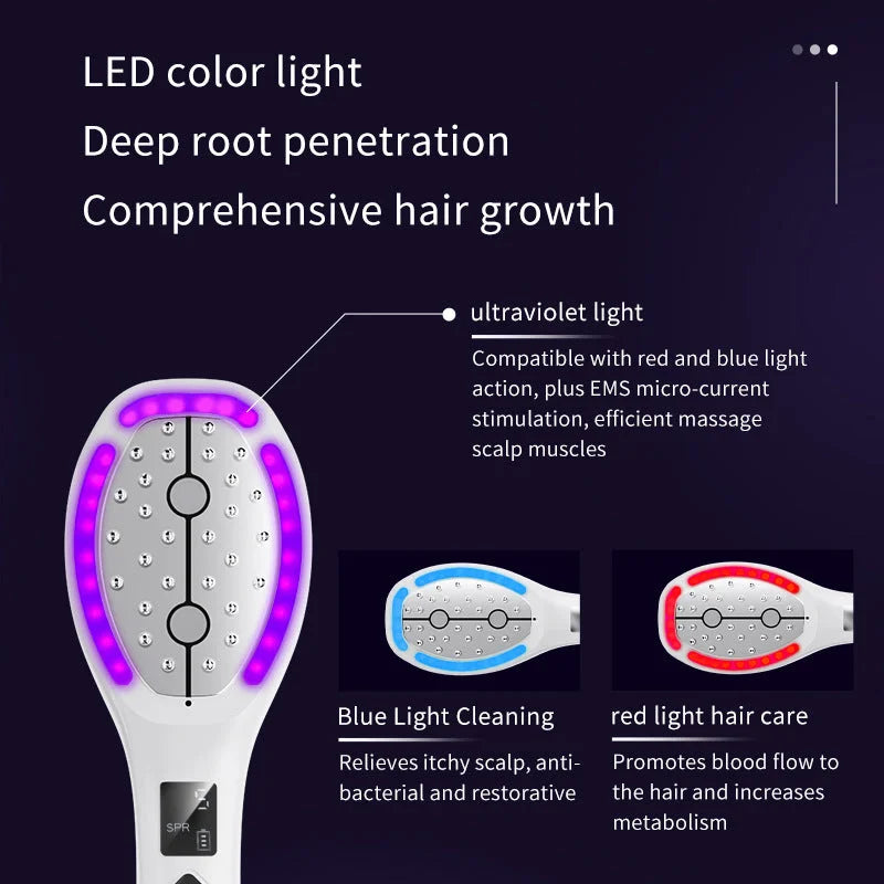 Led Comb Revitalizing LED Hair Growth Comb: EMS Microcurrent, Red & Blue Light ...