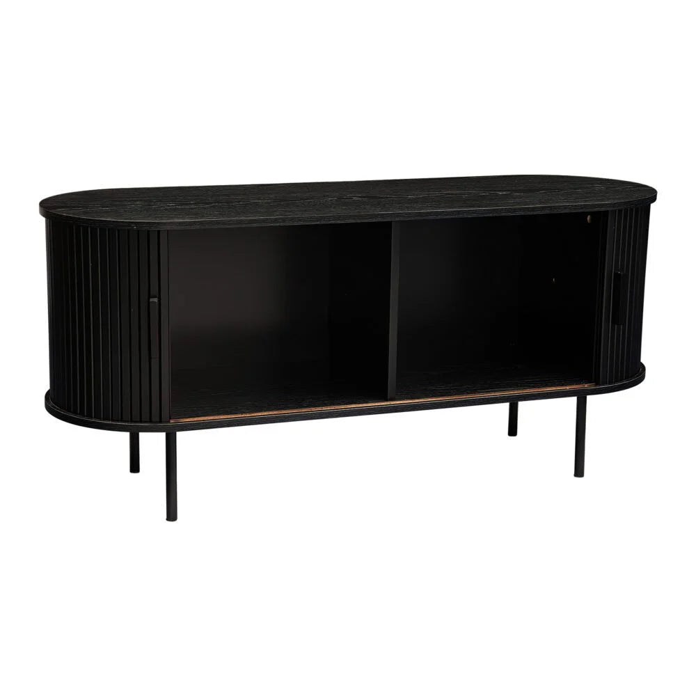 Ribbed Black Sideboard with Sliding Doors - Furniture