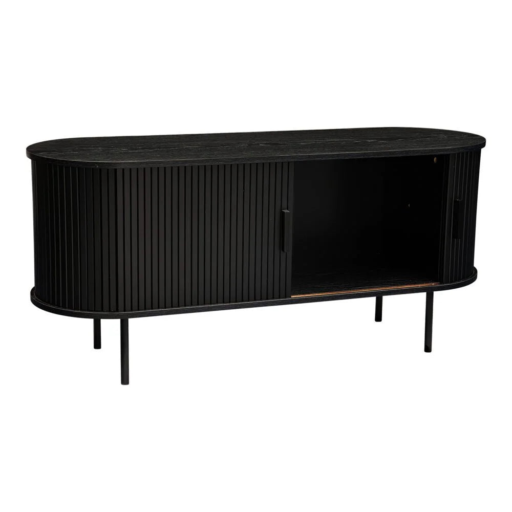 Ribbed Black Sideboard with Sliding Doors - Furniture