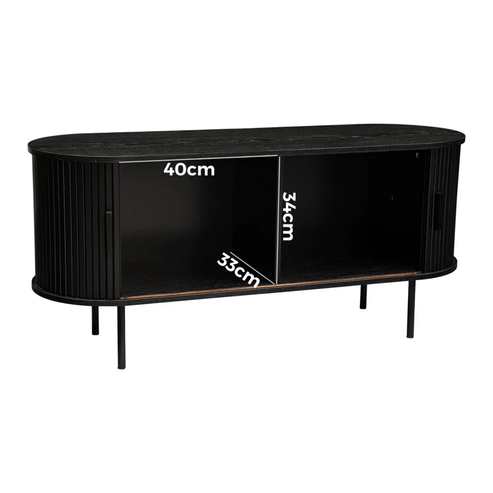 Ribbed Black Sideboard with Sliding Doors - Furniture