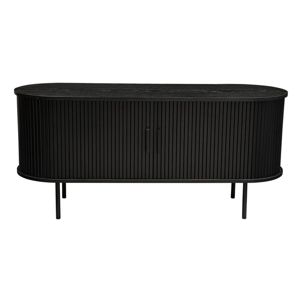 Ribbed Black Sideboard with Sliding Doors - Furniture
