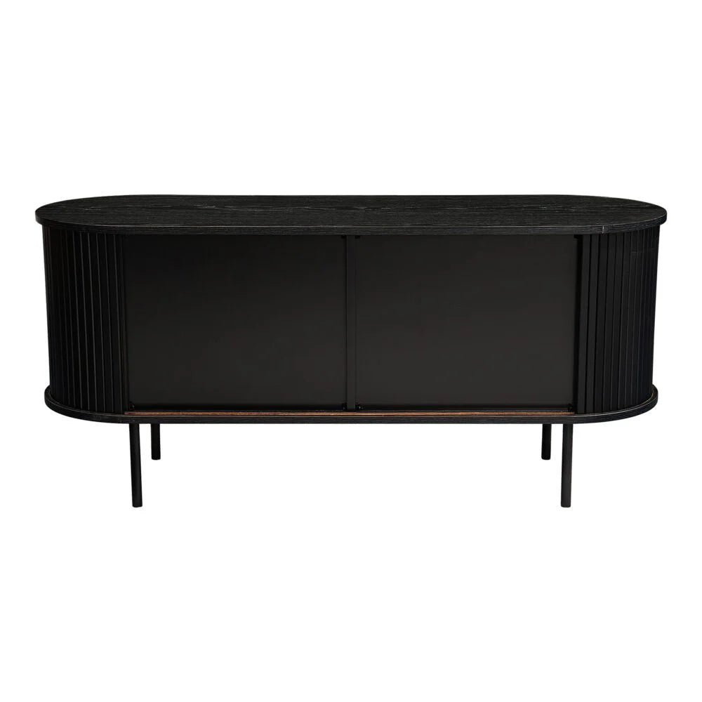 Ribbed Black Sideboard with Sliding Doors - Furniture