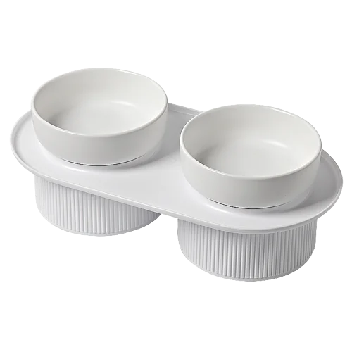 Ribbed Ceramic Double Pet Bowl Set of 24 - 3PC Emerald