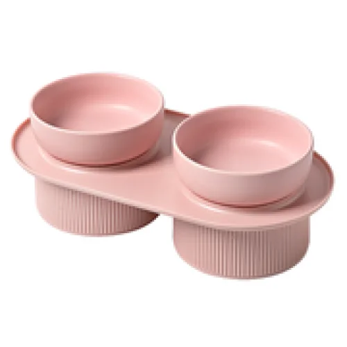 Ribbed Ceramic Double Pet Bowl Set of 24 - 3PC Pink - Pet