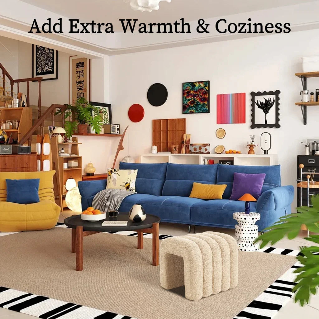 Ridge Arch Ottoman Stool Teddy Fleece Fabric Foot Rest 45cm