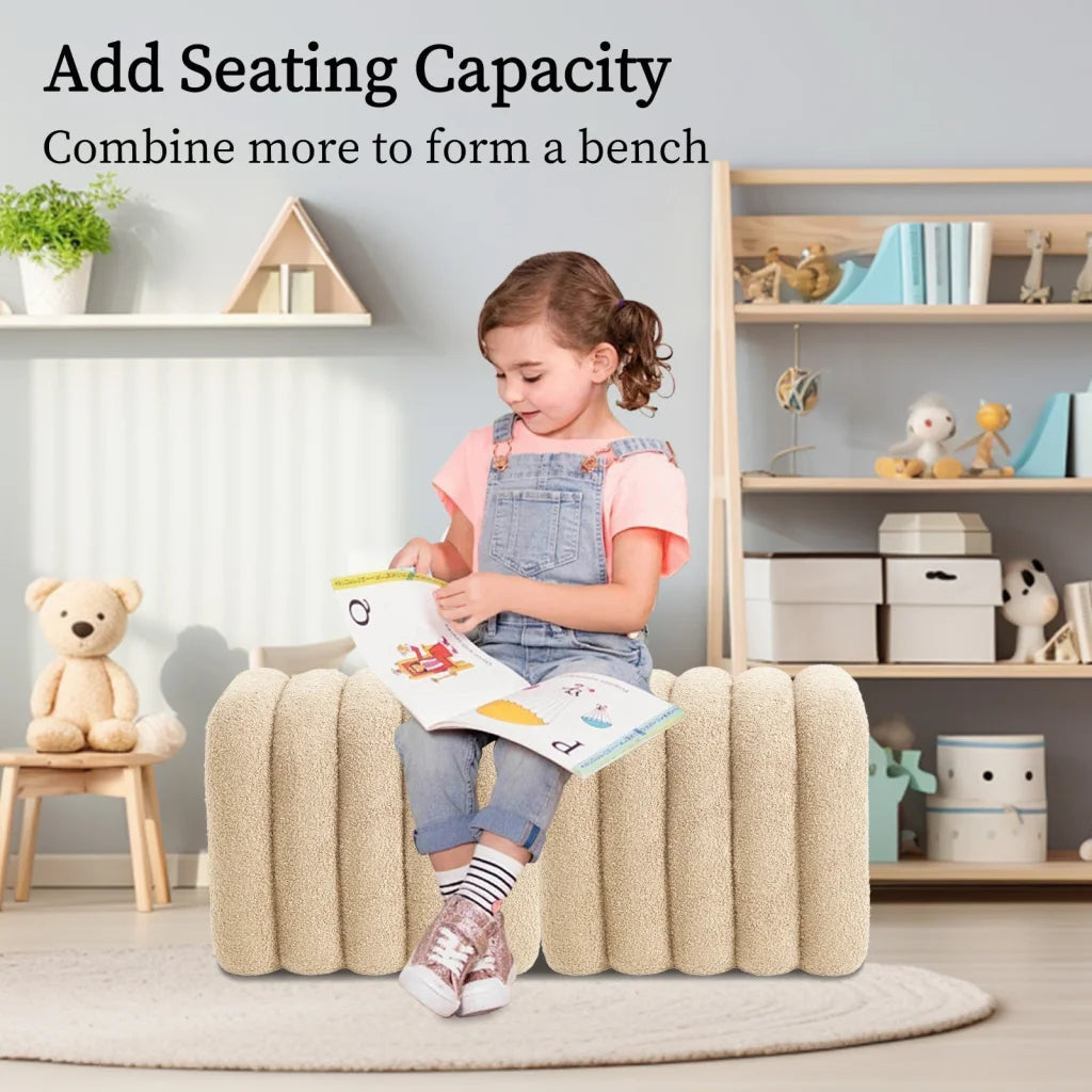 Ridge Arch Ottoman Stool Teddy Fleece Fabric Foot Rest 45cm