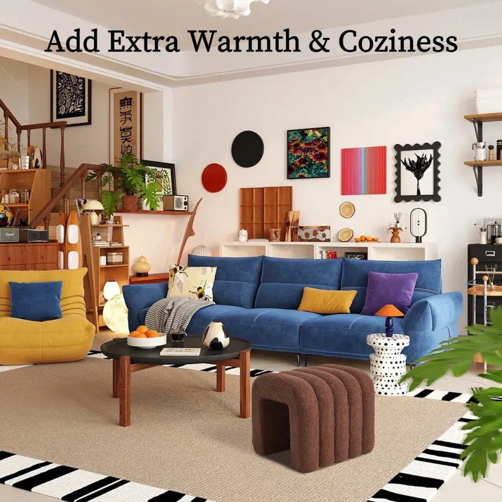 Ridge Arch Ottoman Stool Teddy Fleece Fabric Foot Rest 45cm