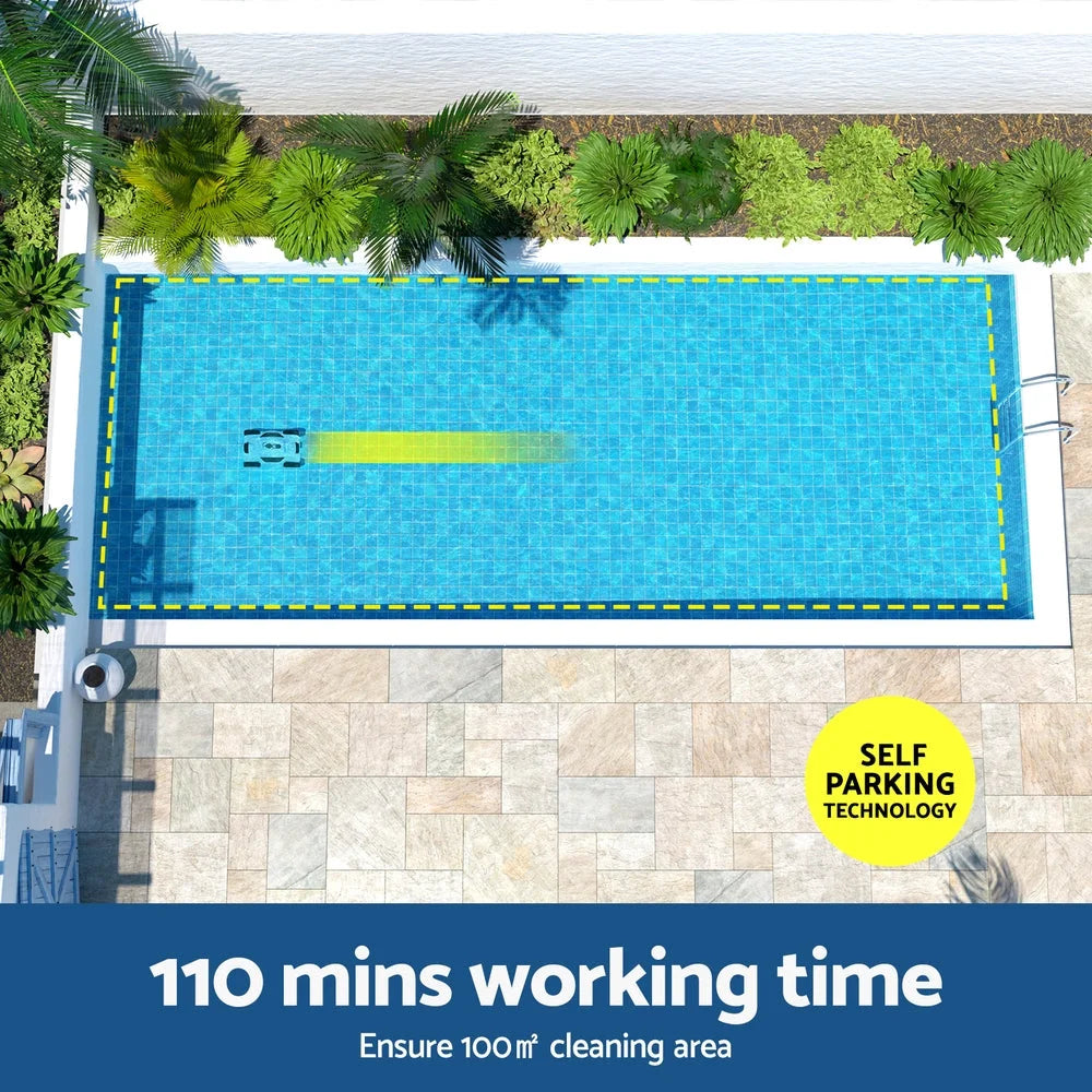 Robotic pool cleaner with storage shelves and support legs