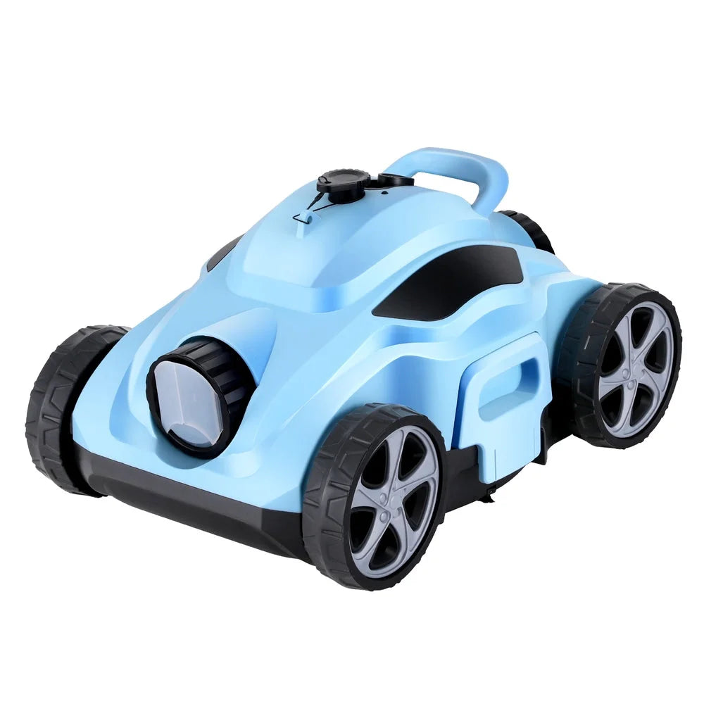 Robotic pool cleaner with matching accessories and clear item layout