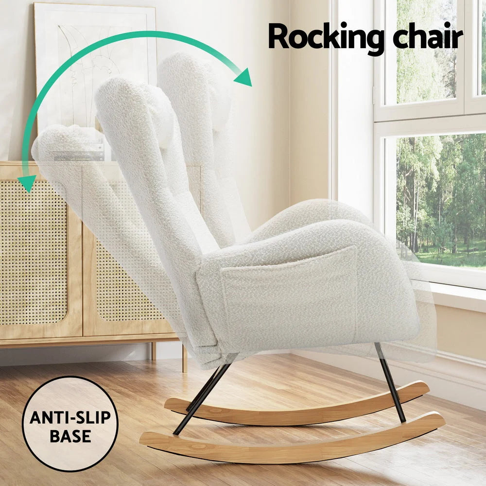 Rocking Armchair Feeding Chair Bouclé Fabric Lounge Sofa