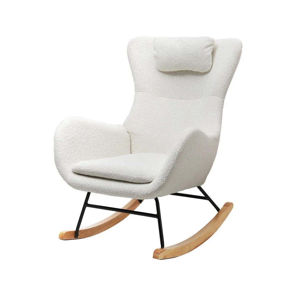 Rocking Armchair Feeding Chair Bouclé Fabric Lounge Sofa