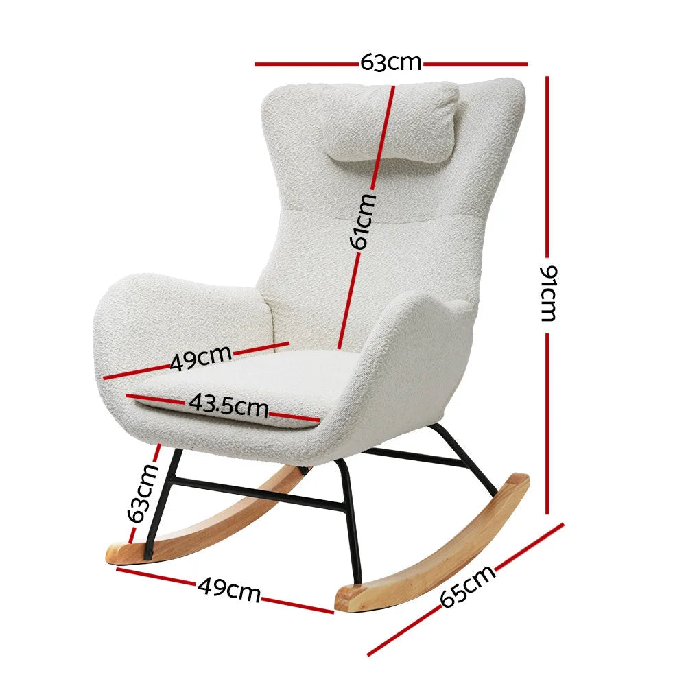 Rocking Armchair Feeding Chair Bouclé Fabric Lounge Sofa