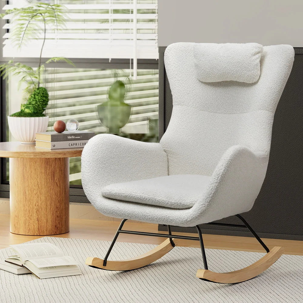 Rocking Armchair Feeding Chair Bouclé Fabric Lounge Sofa