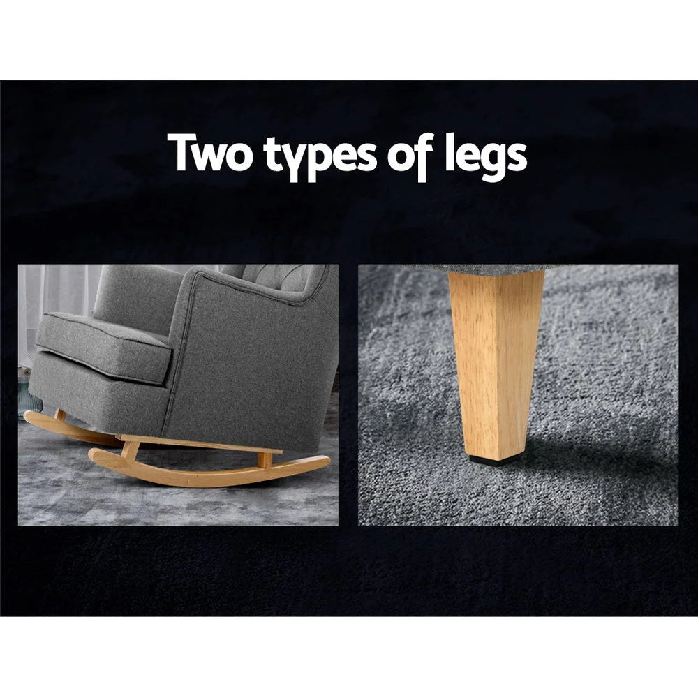 Rocking Armchair Feeding Chair Linen Fabric Lounge Retro