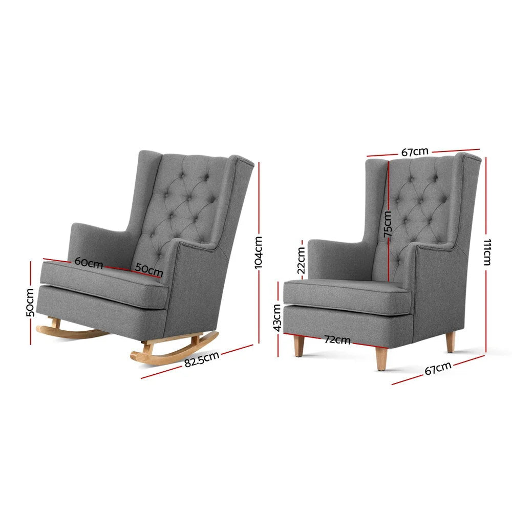 Rocking Armchair Feeding Chair Linen Fabric Lounge Retro