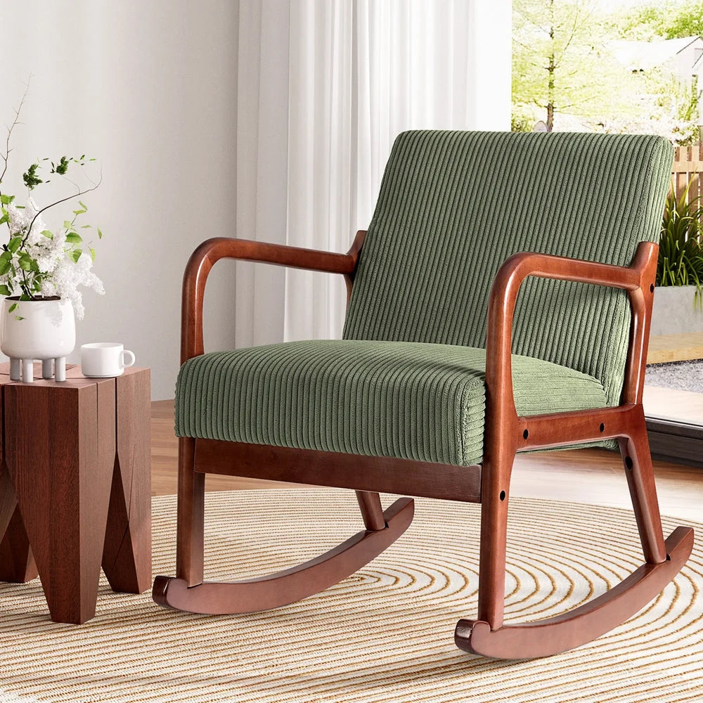 Rocking Armchair Nursery Chair - Corduroy Green - Furniture