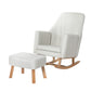 Beige linen accent chair with hanging seat and stand supports