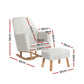 Beige linen accent chair with upholstered seat and curved back
