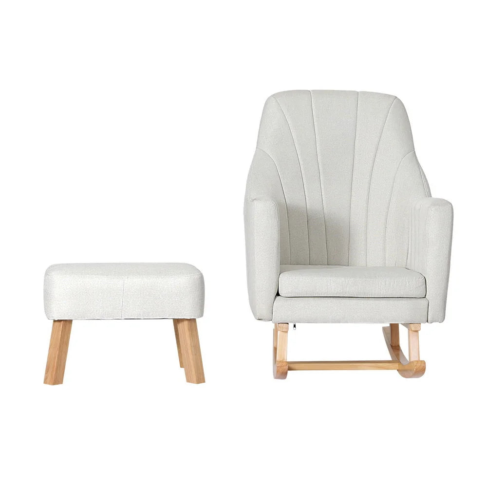 Beige linen accent chair with cushioned seat and backrest