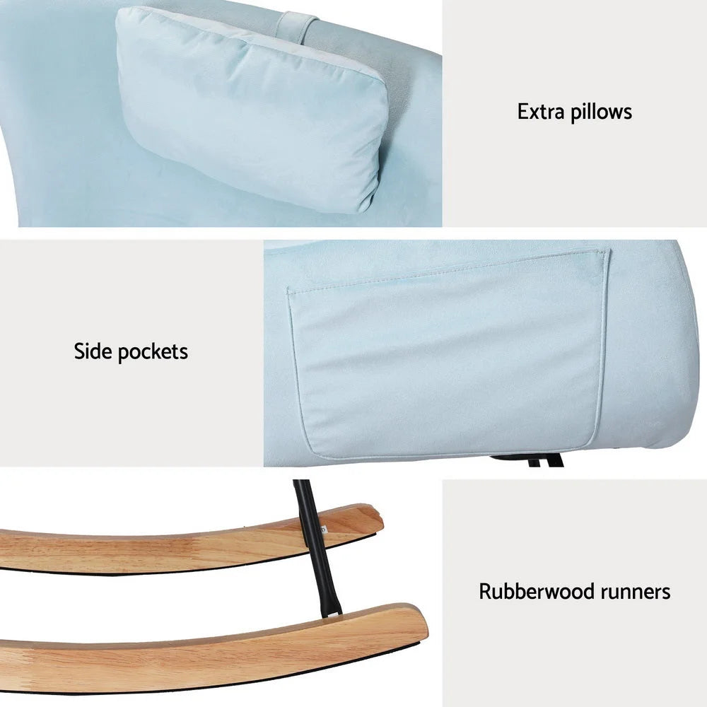 Rocking Chair Velvet Armchair Feeding Chair - Blue