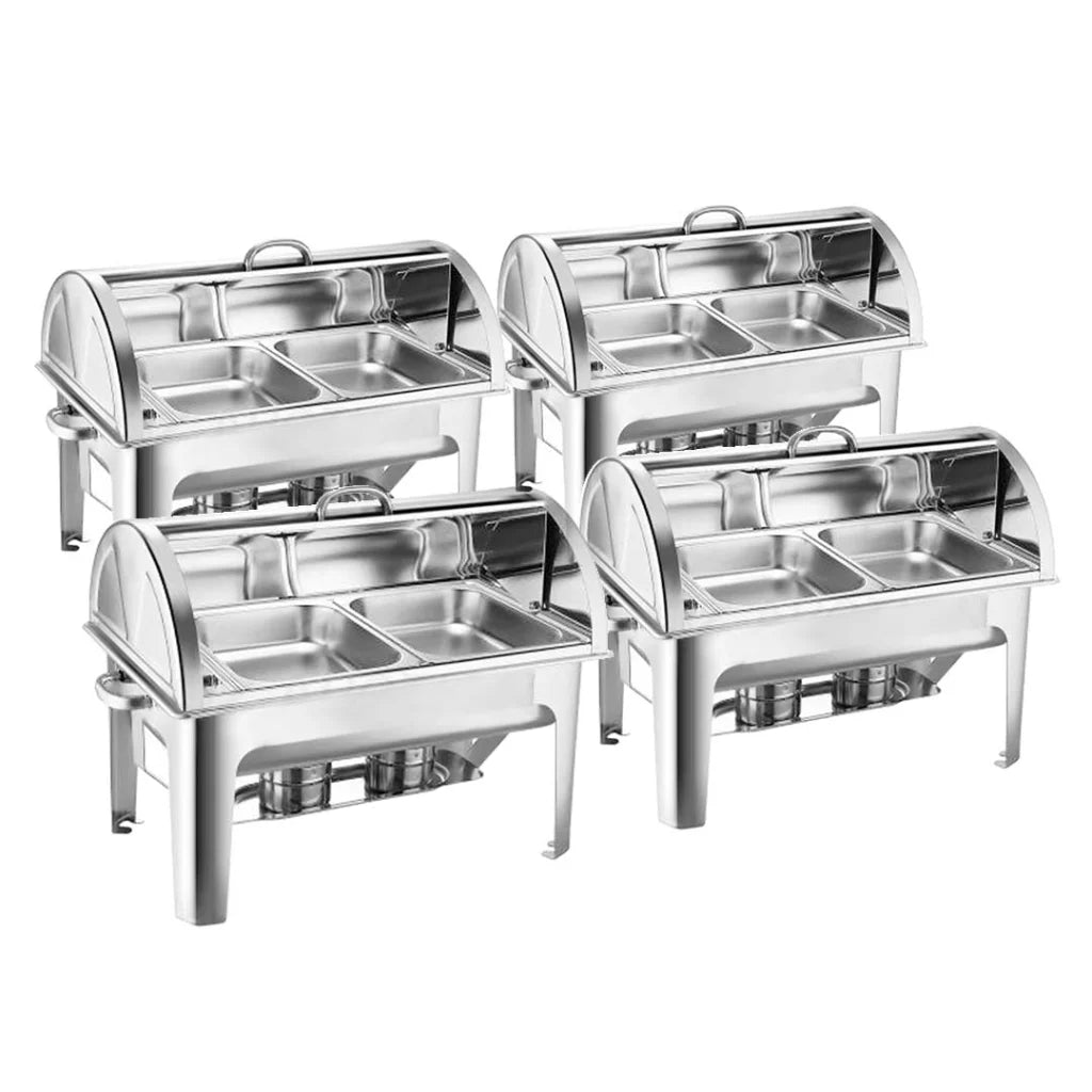 Roll Top Chafing Dish Set Premium 4X 4.5L Dual Tray Stainless Steel Food Warmer