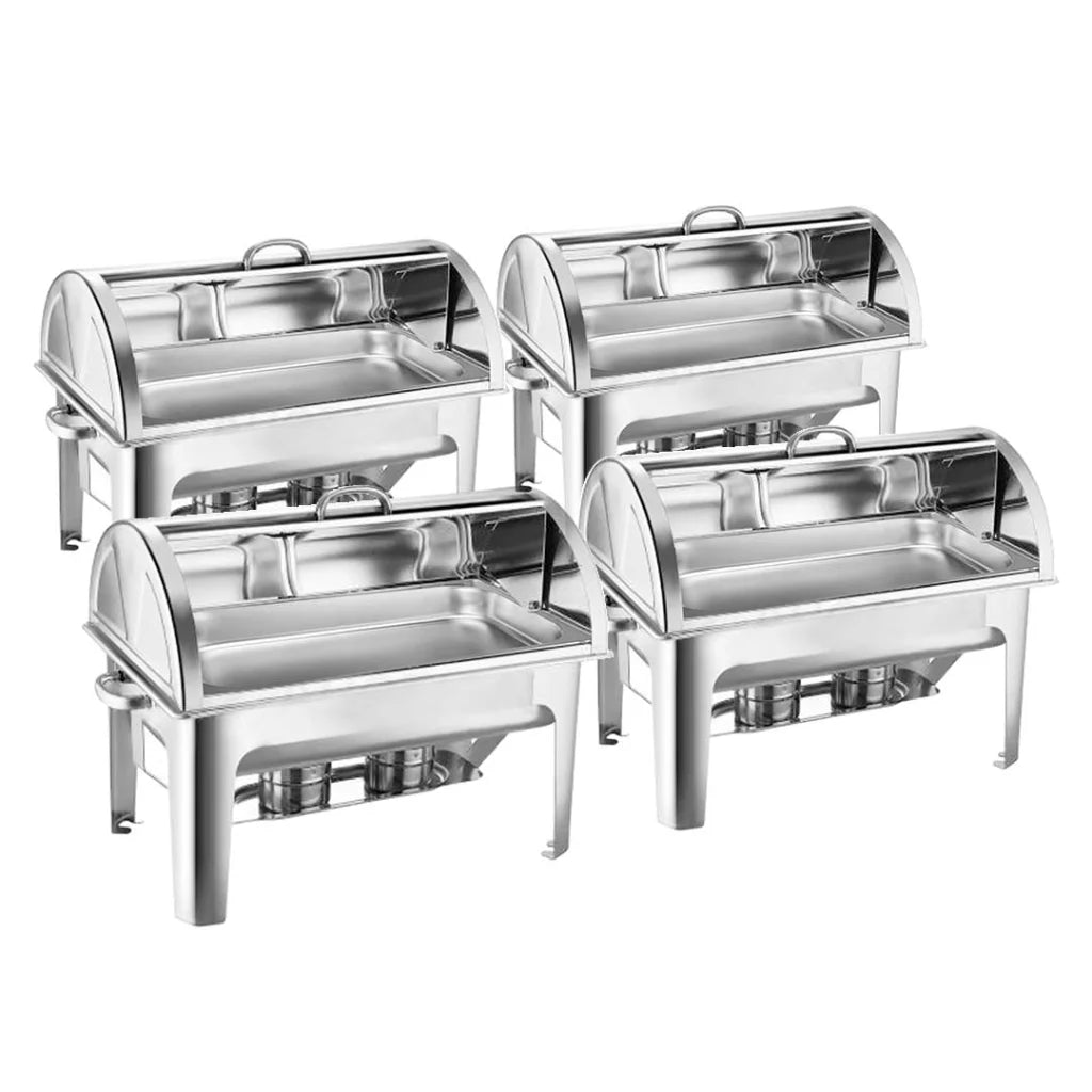 Roll Top Chafing Dish Set Premium 4X 9L Full Size Stainless Steel Food Warmer
