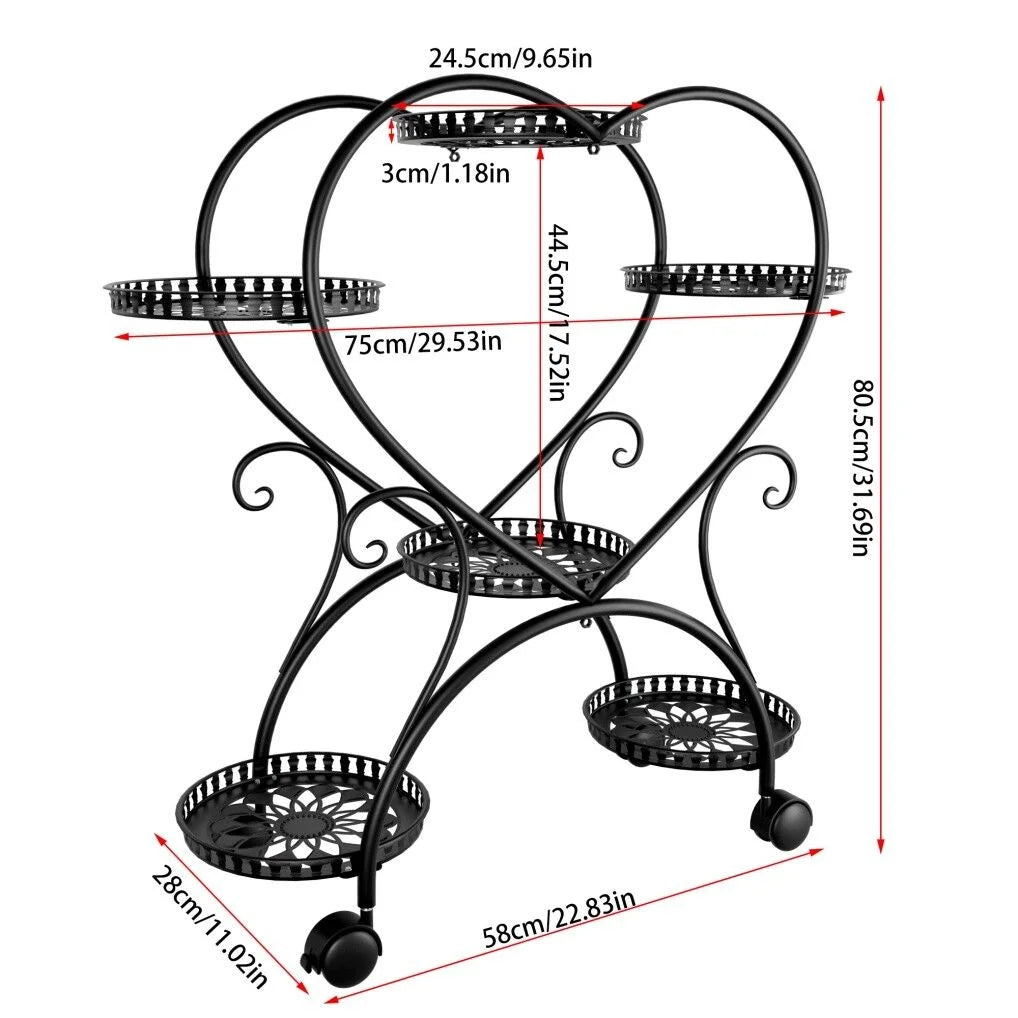 Rolling Metal Plant Stand Indoor Outdoor Garden Display