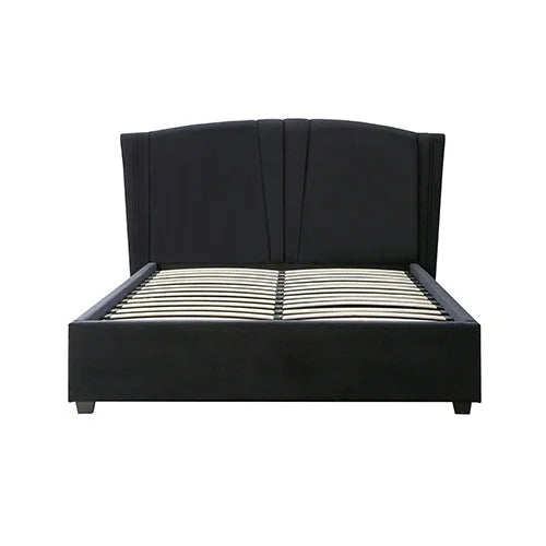 Roman Bed Frame Queen Size Black Velvet Fabric with Gas