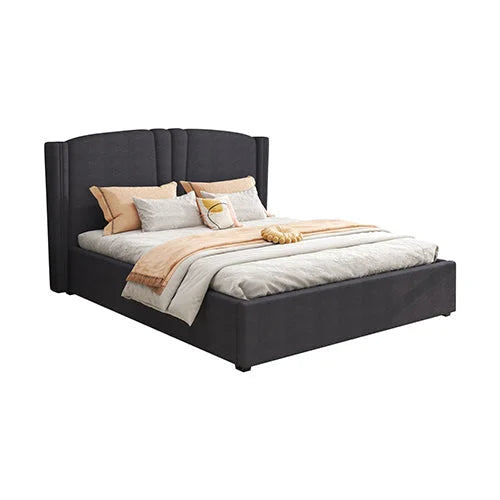 Roman Bed Frame Queen Size Black Velvet Fabric with Gas