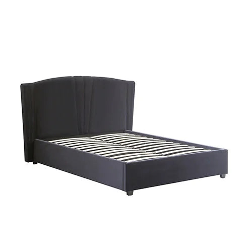 Roman Bed Frame Queen Size Black Velvet Fabric with Gas