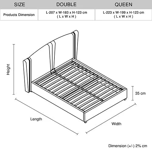 Roman Bed Frame Queen Size Black Velvet Fabric with Gas