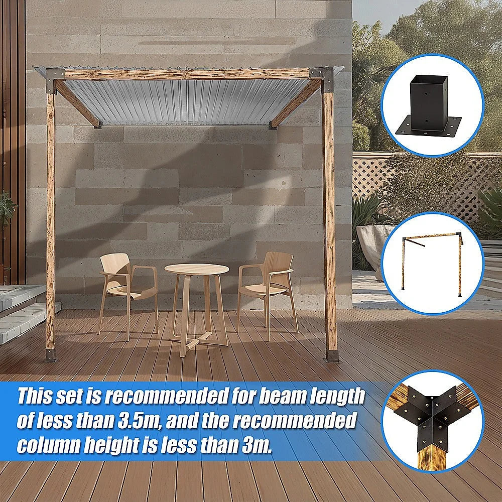 Roof Pergola Gazebo Shed - Matte Black Steel Brackets DIY