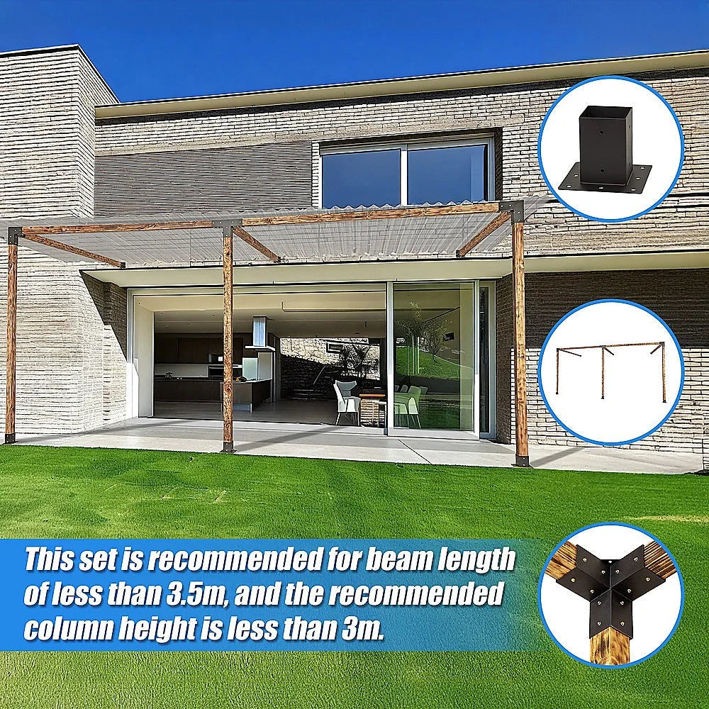 Roof Pergola Gazebo Shed - Matte Black Steel Brackets DIY