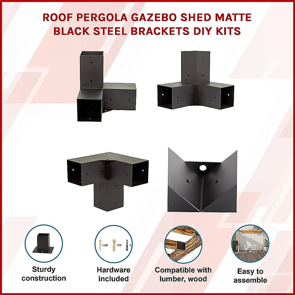 Roof Pergola Gazebo Shed - Matte Black Steel Brackets DIY