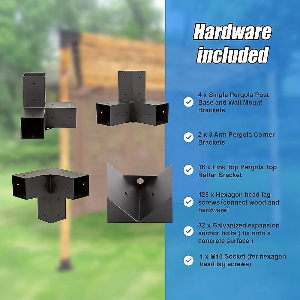 Roof Pergola Gazebo Shed - Matte Black Steel Brackets DIY