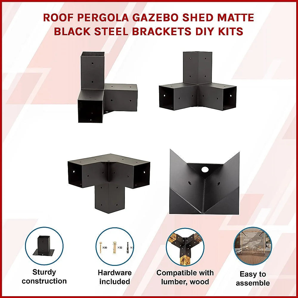 Roof Pergola Gazebo Shed - Matte Black Steel Brackets DIY