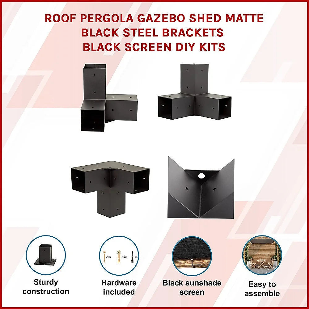 Roof Pergola Gazebo Shed - Matte Black Steel Brackets &
