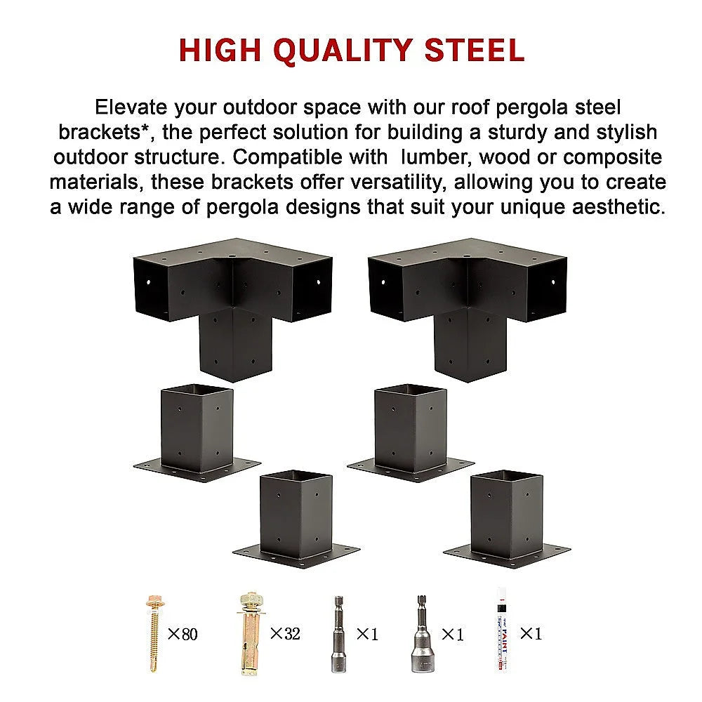 Roof Pergola Gazebo Shed - Matte Black Steel Brackets &