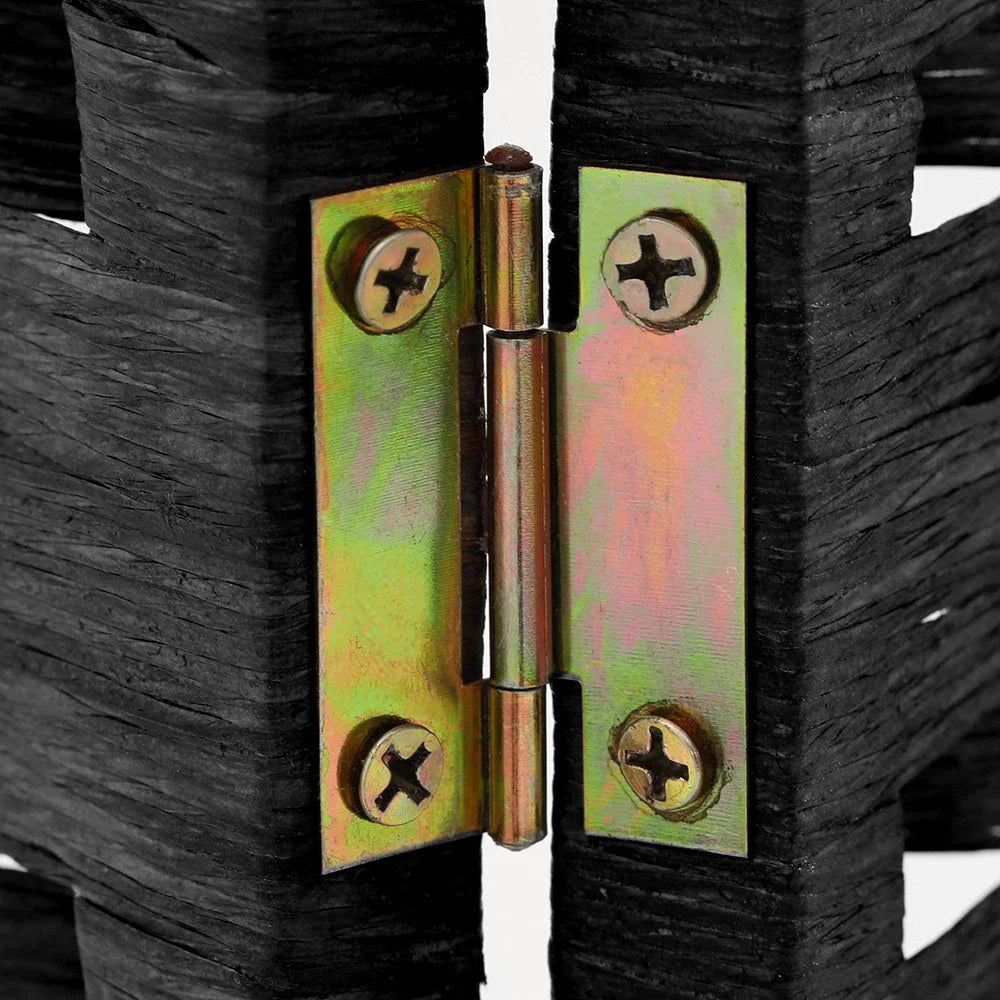 Room Divider 4‑Panel Privacy Screen Rattan Woven Wood Black