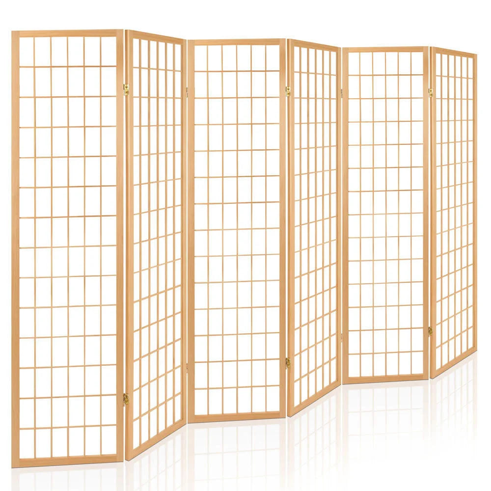 Room Divider Privacy Screen 6 Panel Foldable Pine Wood