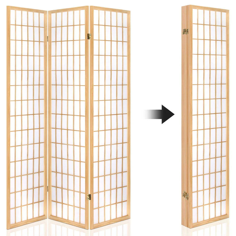 Room Divider Privacy Screen 6 Panel Foldable Pine Wood