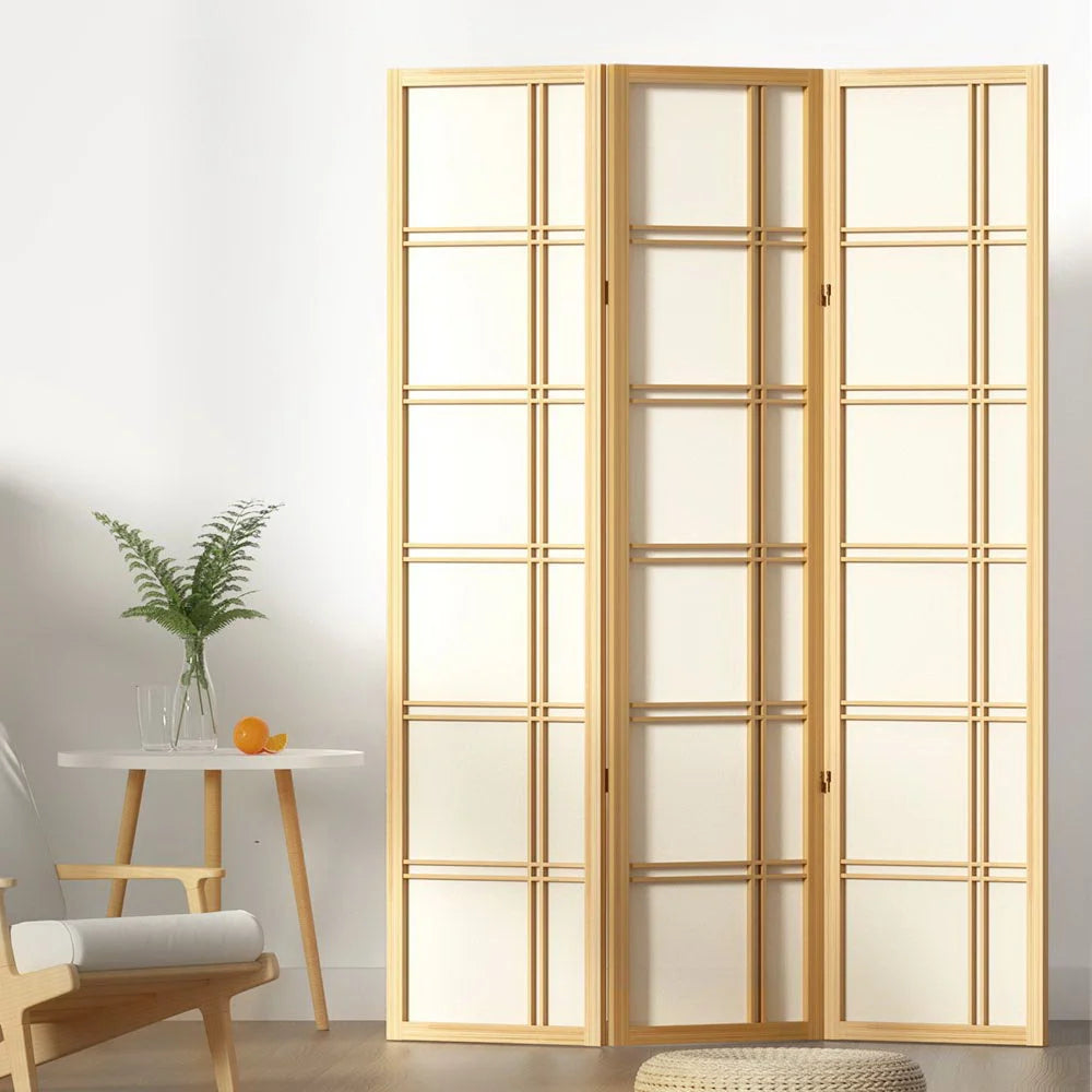 Wood 132x179cm room divider screen with slatted divider panels and foldable frame
