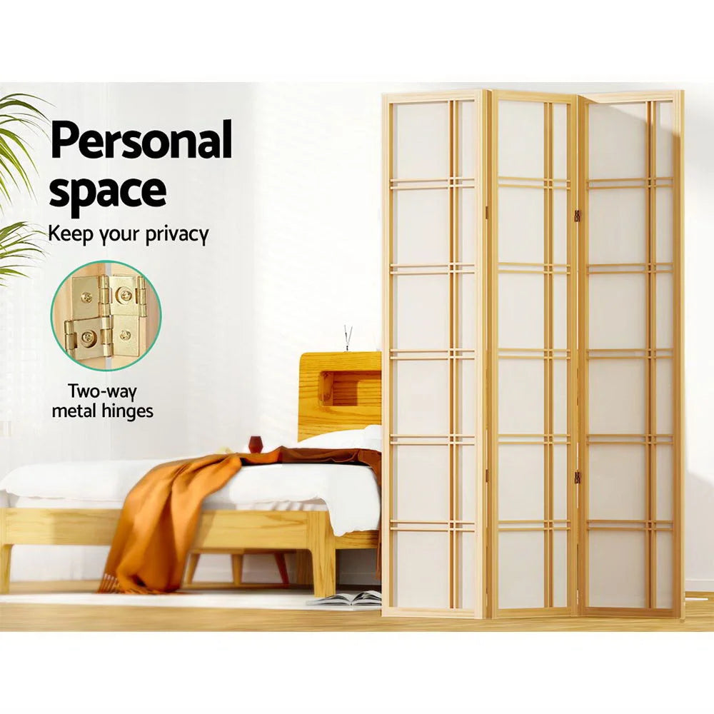Wood 132x179cm room divider screen with white panel sections and hinged divider frame