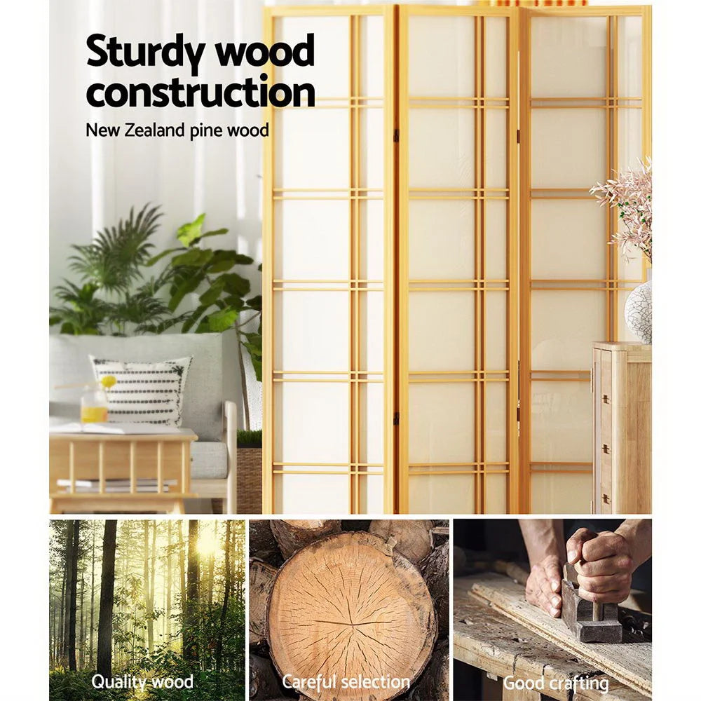 Wood 132x179cm room divider screen with woven screen panels and folding room divider