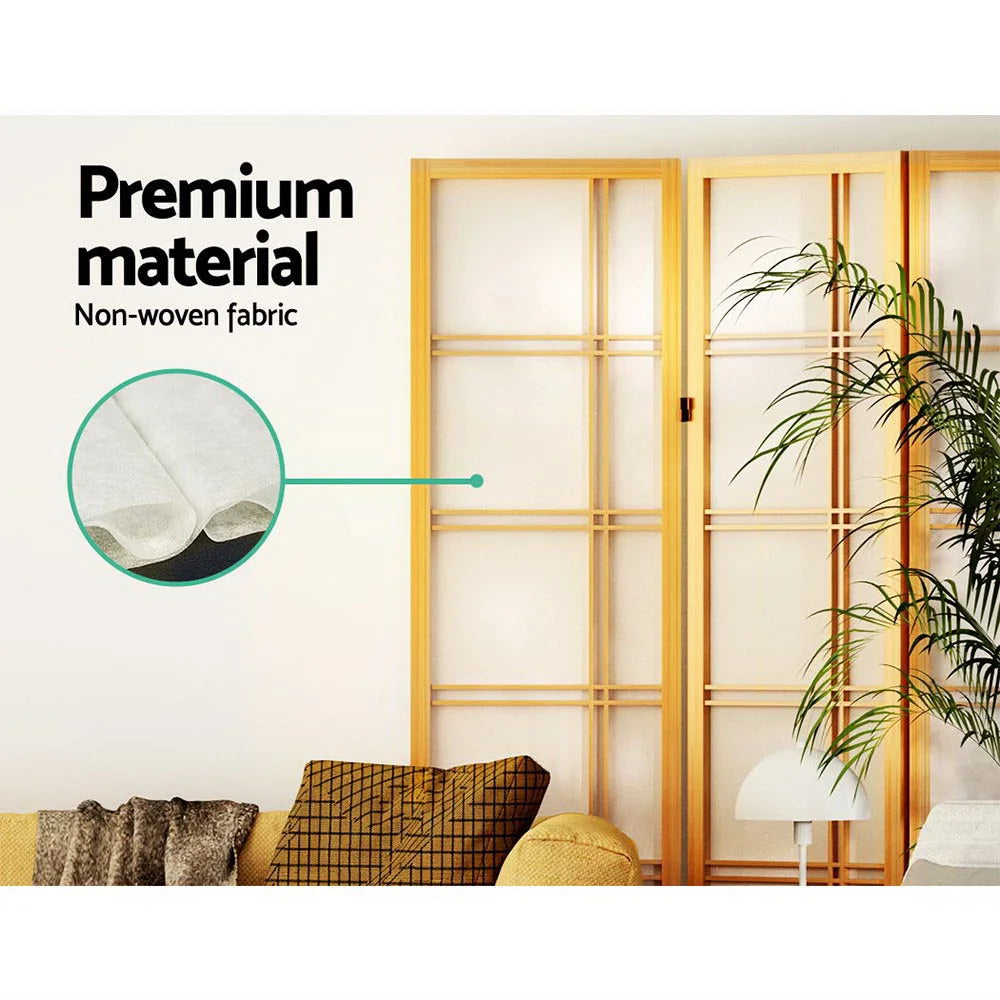 Wood 132x179cm room divider screen with eight privacy panels and hinged wooden frame
