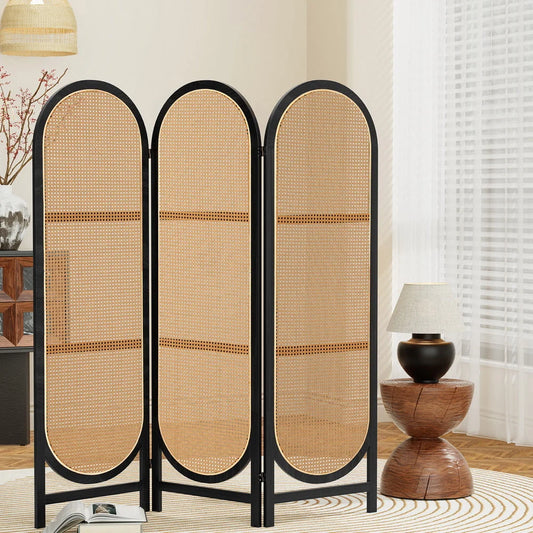 Room Divider Screen 3 Panel 151x180cm Rattan - Brown