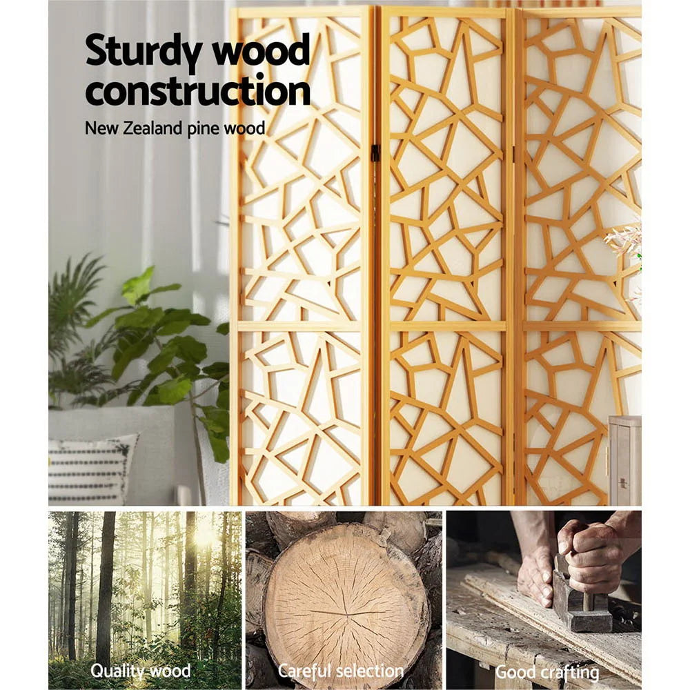 Wood 162x170cm room divider screen with folding privacy panels and wooden screen frame