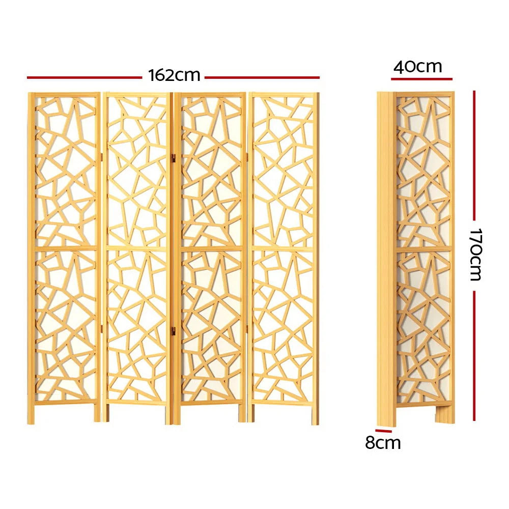 Wood 162x170cm room divider screen with eight privacy panels and hinged wooden frame
